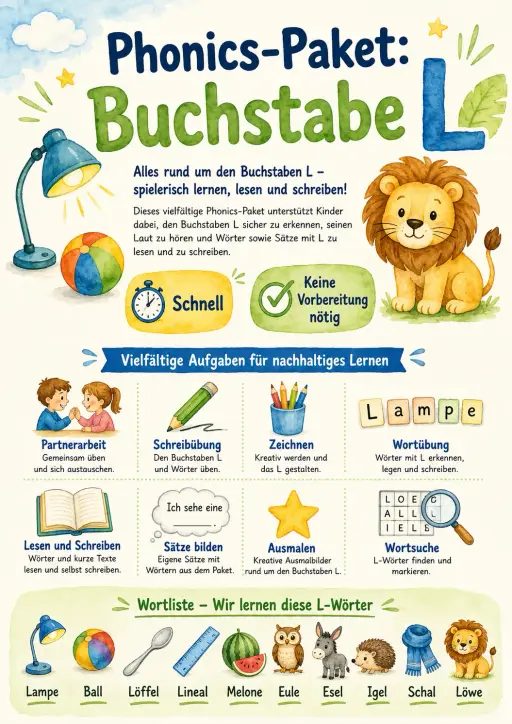 German Letter L Phonics Worksheets Pack