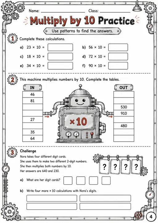 Multiply by 10 Practice - Grade 3 Math Worksheet