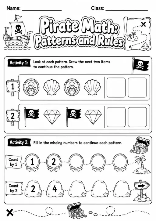 Pirate Math: Picture Sequences Worksheet Pack