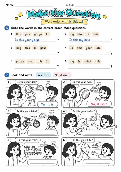Is This? Question Word Order | Grade 1 Grammar Worksheet