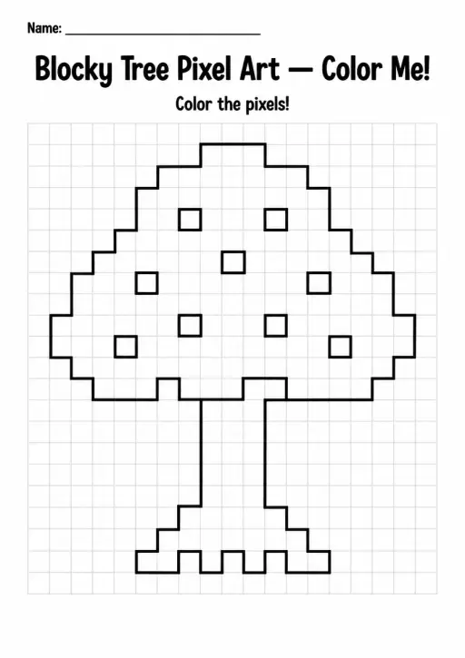 Blocky Tree Pixel Art Coloring Page