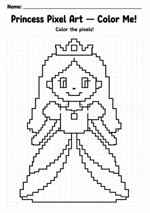 Princess Pixel Art Coloring Page
