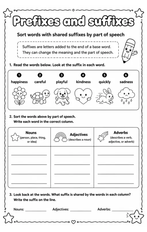 Sort words with shared suffixes by part of speech