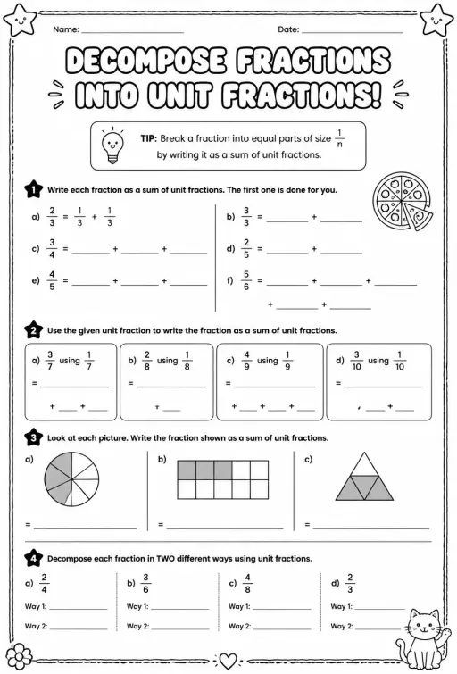 Decompose fractions into unit fractions