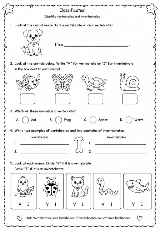 Identify vertebrates and invertebrates