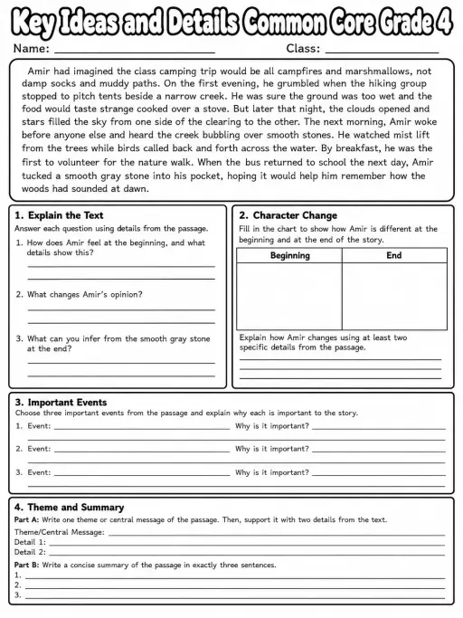 Key Ideas and Details Common Core Grade 4
