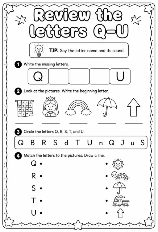 Review the letters Q–U