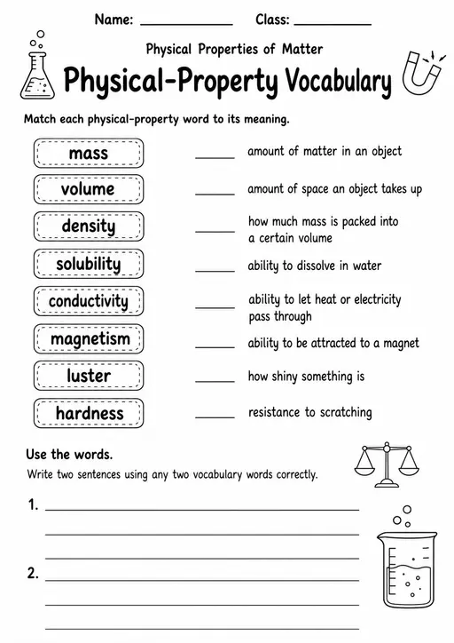 Physical Properties of Matter Pack | 10 Worksheets | Grade 6