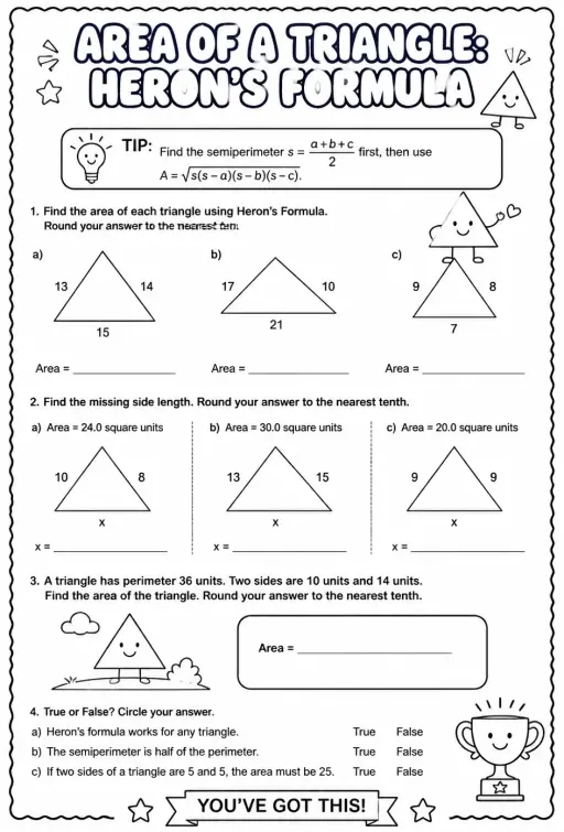 Area of a triangle: Heron's formula
