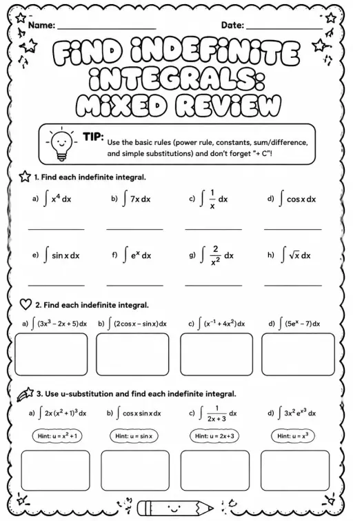 Find indefinite integrals: mixed review