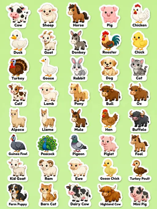 Farm Animals Printable Sticker Sheet