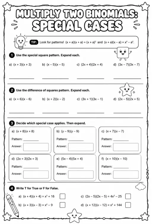 Multiply two binomials: special cases