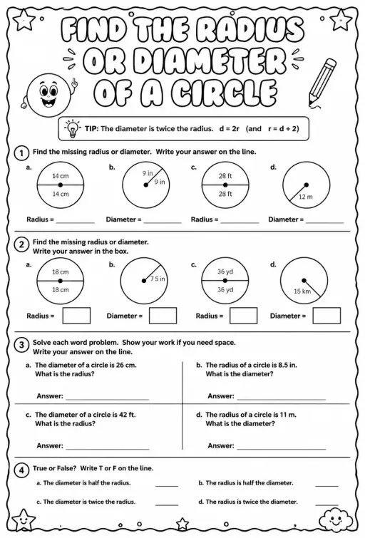 Find the radius or diameter of a circle
