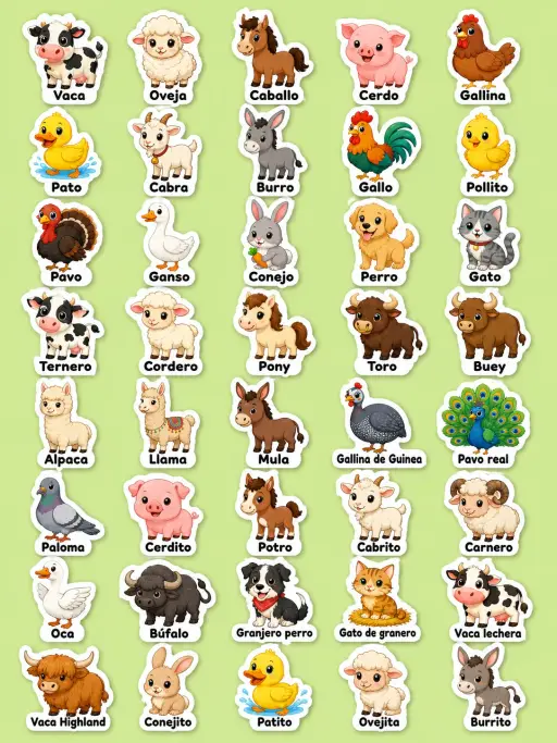 Animales de la granja - Hoja de pegatinas imprimibles