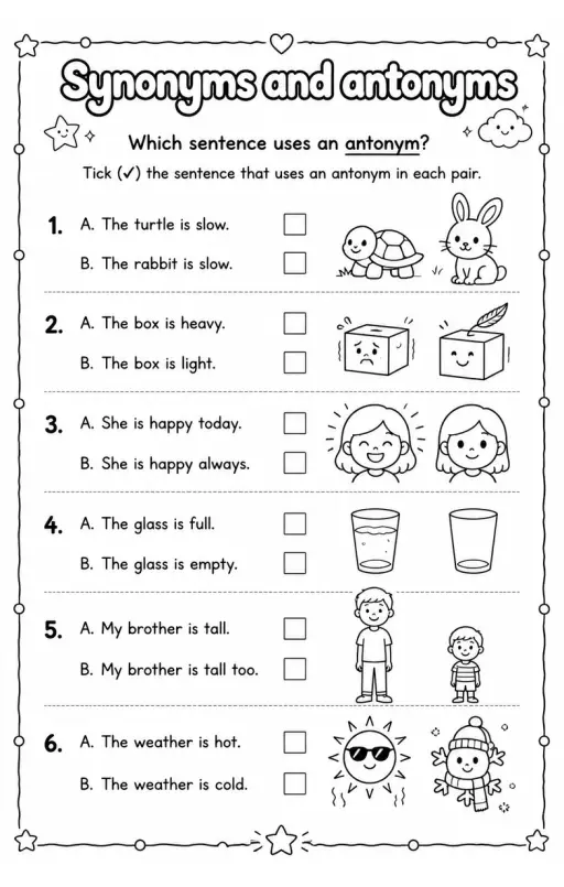 Which sentence uses an antonym?