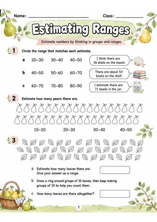 Estimating Ranges - Grade 3 Math Worksheet - grade 3 Labeling, matching, sorting, and classification