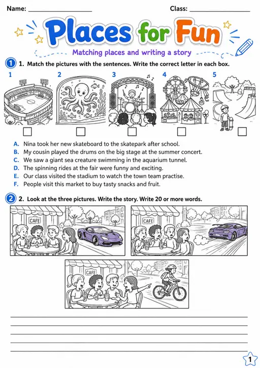 Cambridge Flyers - Places for Fun | Free Worksheet