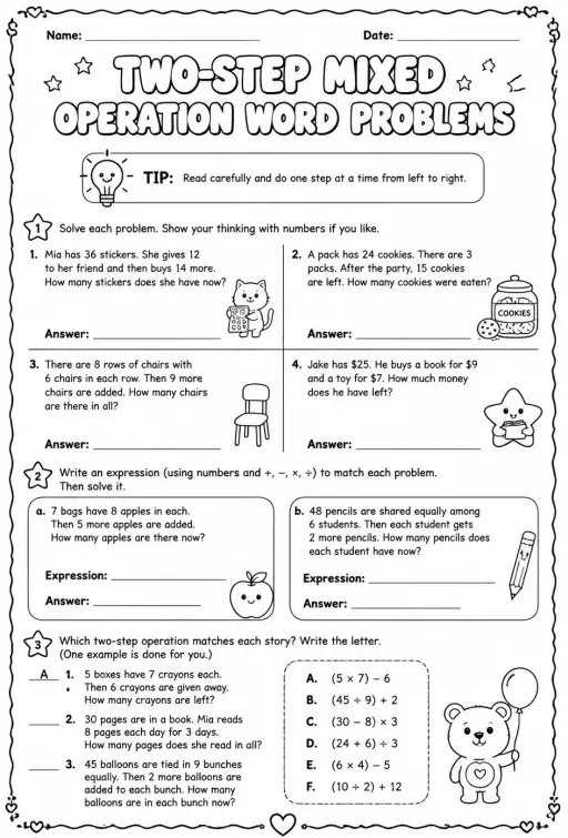 Two-step mixed operation word problems