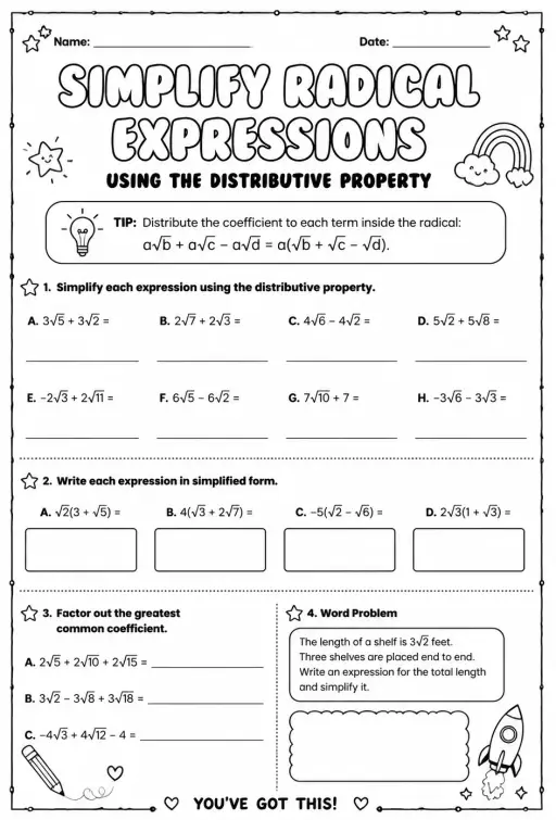 Simplify radical expressions using the distributive property