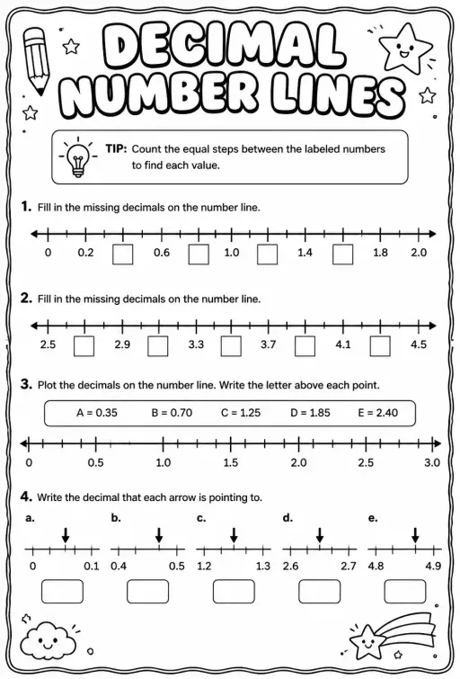 Decimal number lines