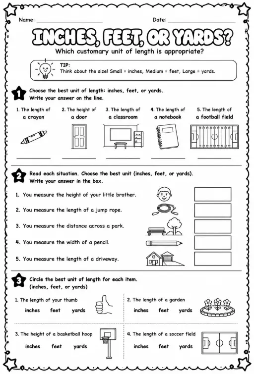 Which customary unit of length is appropriate: inches, feet, or yards?