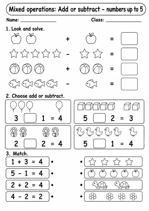 Kindergarten Mixed Operations Math Worksheet Pack