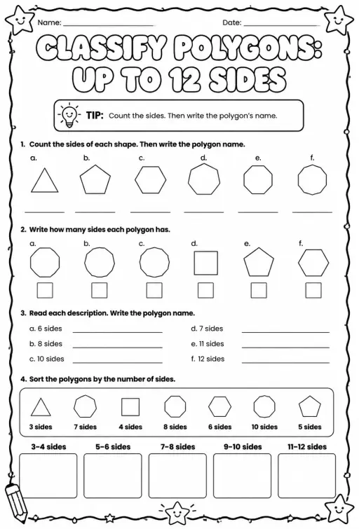 Classify polygons: up to 12 sides