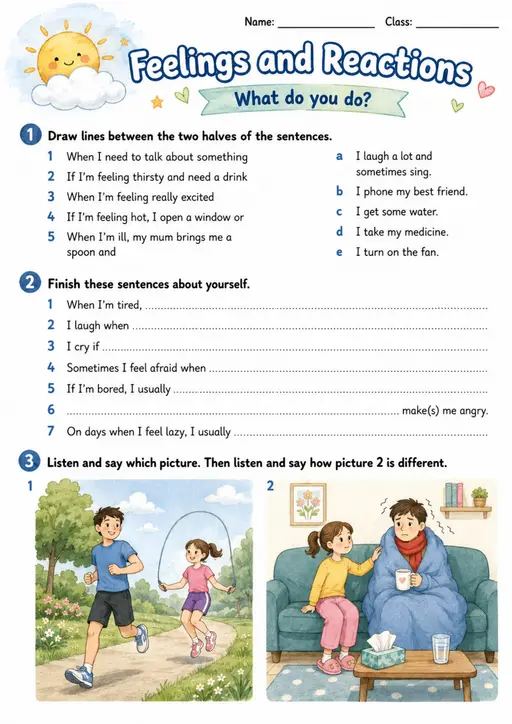 Cambridge Flyers - Feelings and Reactions | Free Worksheet