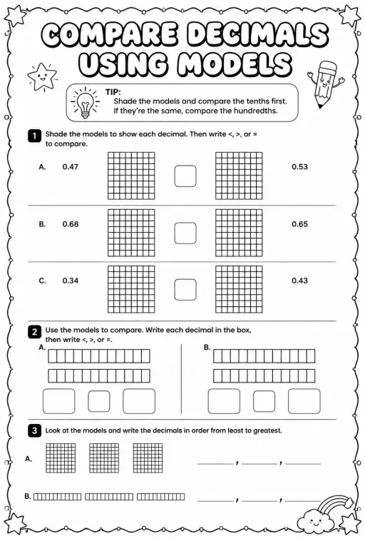 Compare decimals using models