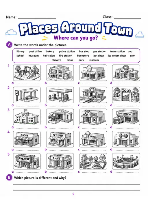 Cambridge MOVERS - Places Around Town | Free Worksheet