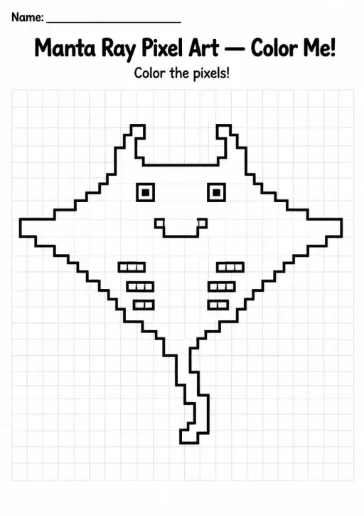 Manta Ray Pixel Art Coloring Page