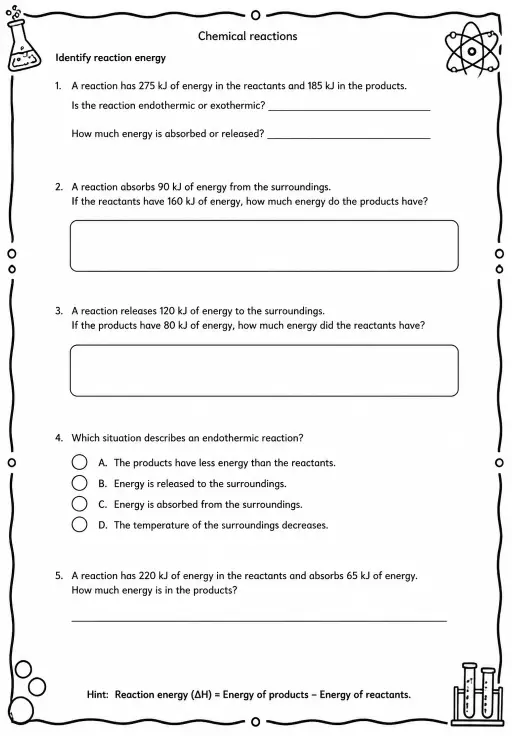 Identify reaction energy