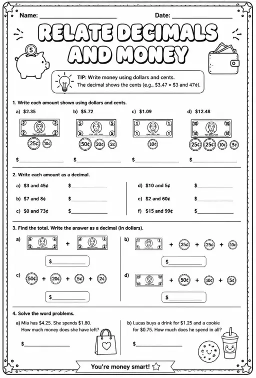 Relate decimals and money