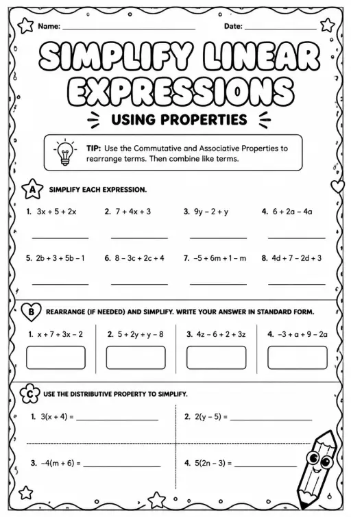 Simplify linear expressions using properties
