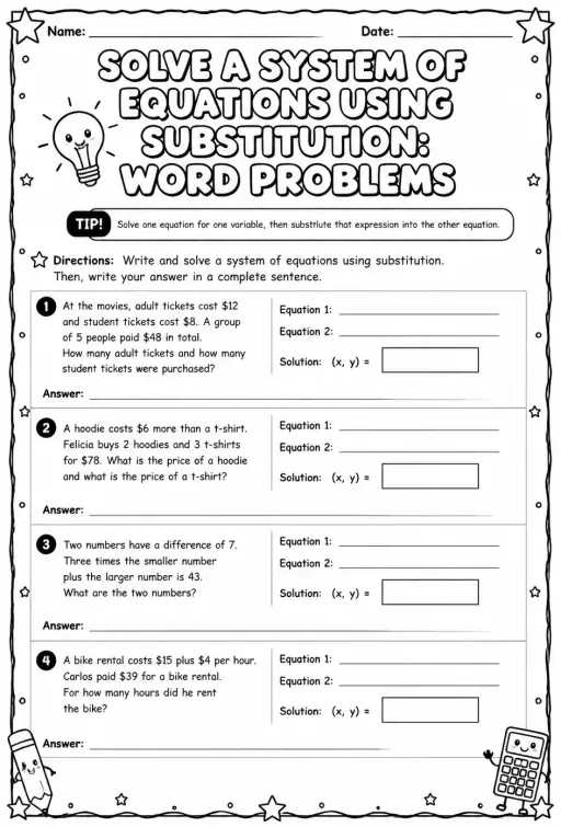 Solve a system of equations using substitution: word problems