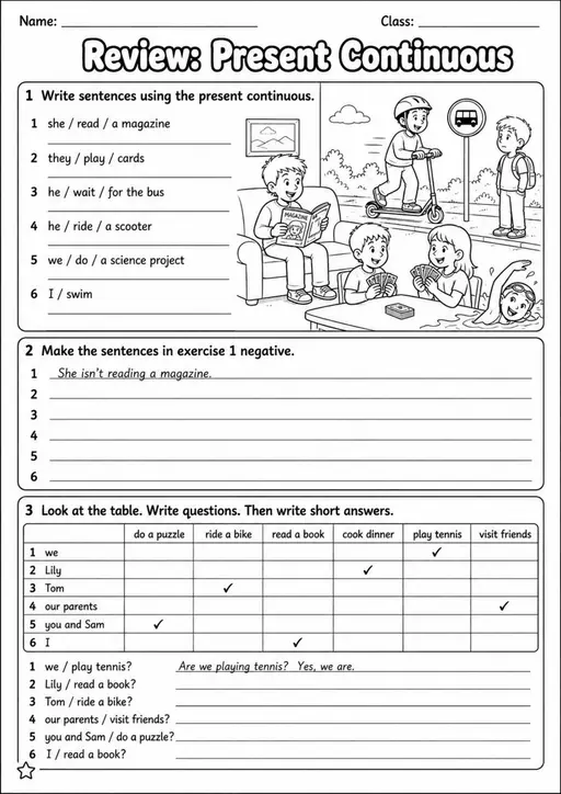 Review: Present Continuous | Grades 3-4 Grammar Worksheet