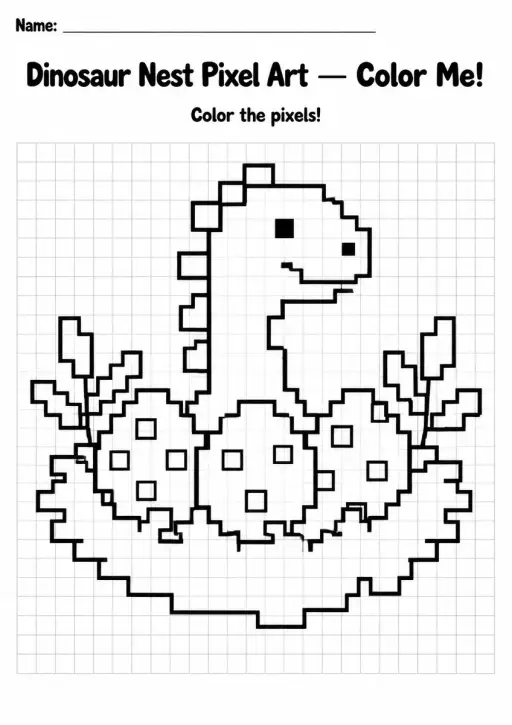 Dinosaur Nest Pixel Art Coloring Page
