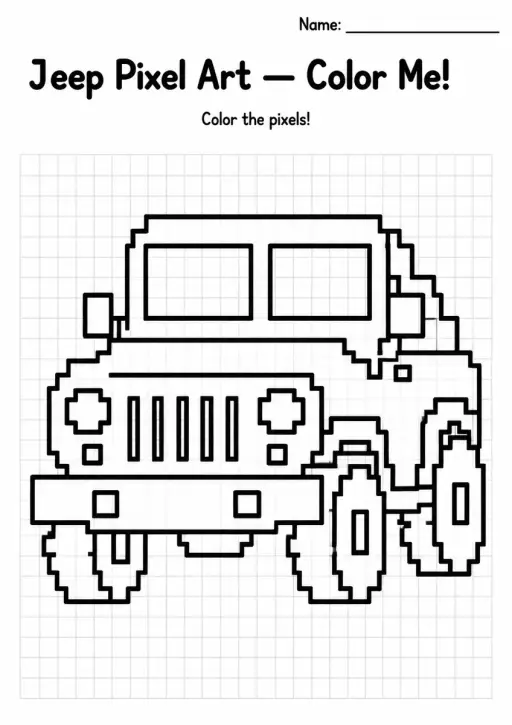 Jeep Pixel Art Coloring Page