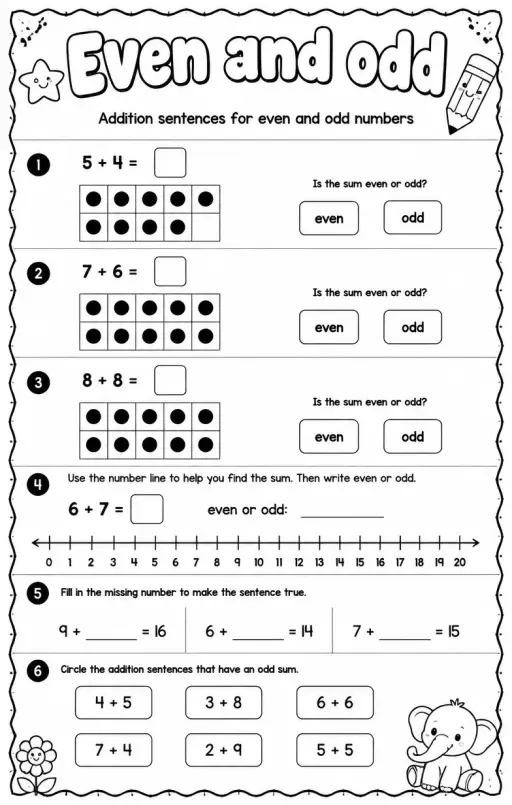 Addition sentences for even and odd numbers