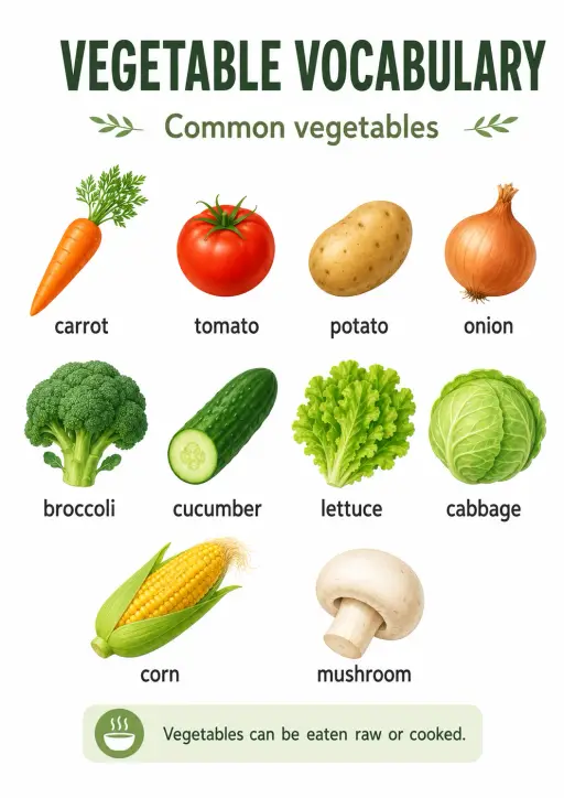 Vegetable Vocabulary Food Infographic