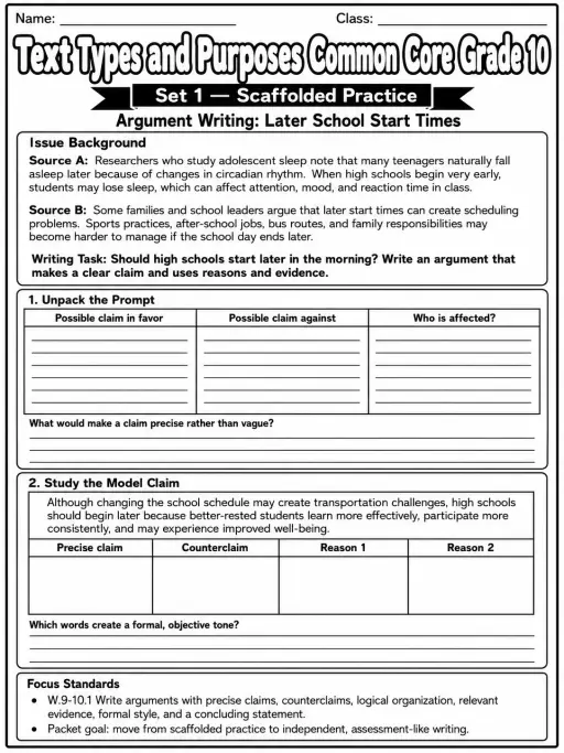 Text Types and Purposes Common Core Grade 10