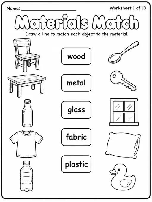 Materials Match Worksheet Pack