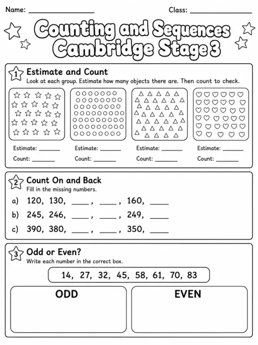 Counting and Sequences Cambridge Stage 3