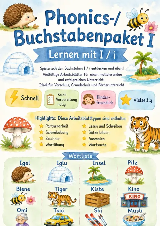 German Letter I Phonics Worksheets Pack