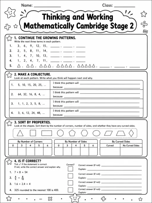 Thinking and Working Mathematically Cambridge Stage 2