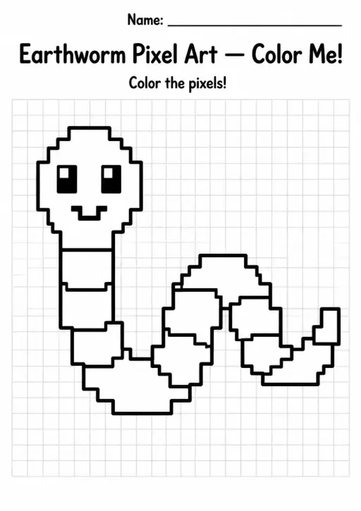 Earthworm Pixel Art Coloring Page