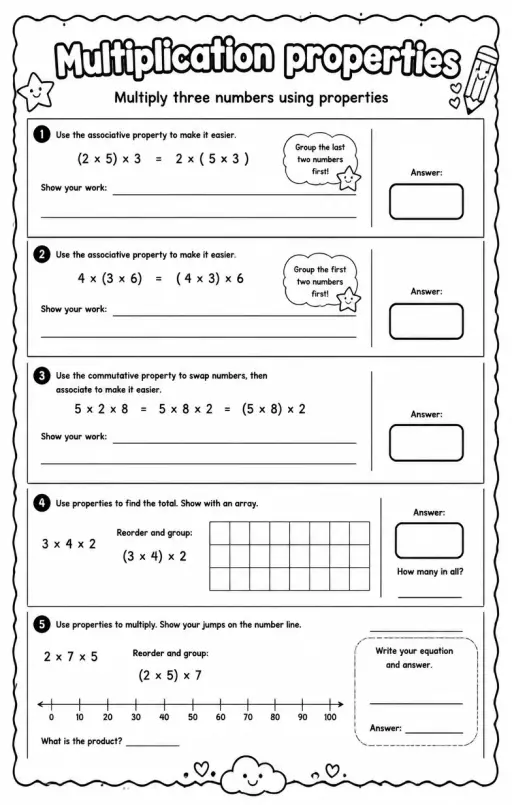 Multiply three numbers using properties
