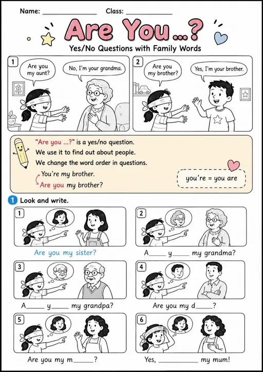 Are You? Family Yes or No Questions | Grade 1 Grammar Worksheet