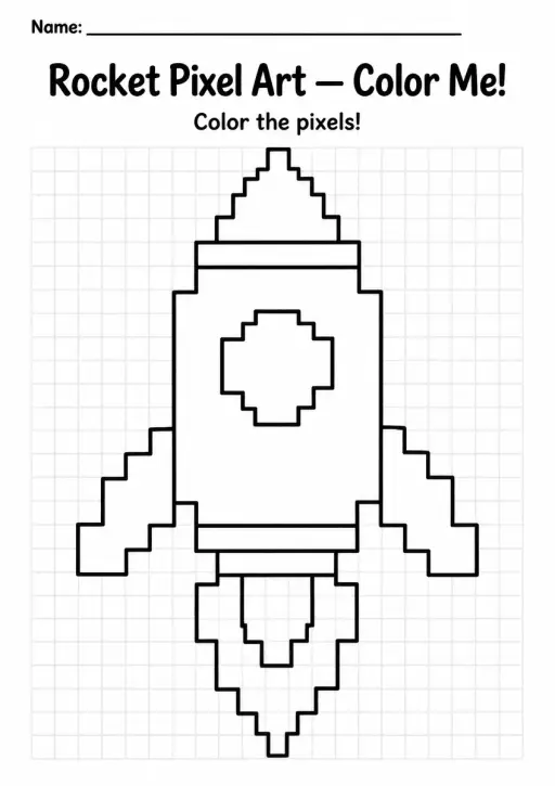 Rocket Pixel Art Coloring Page