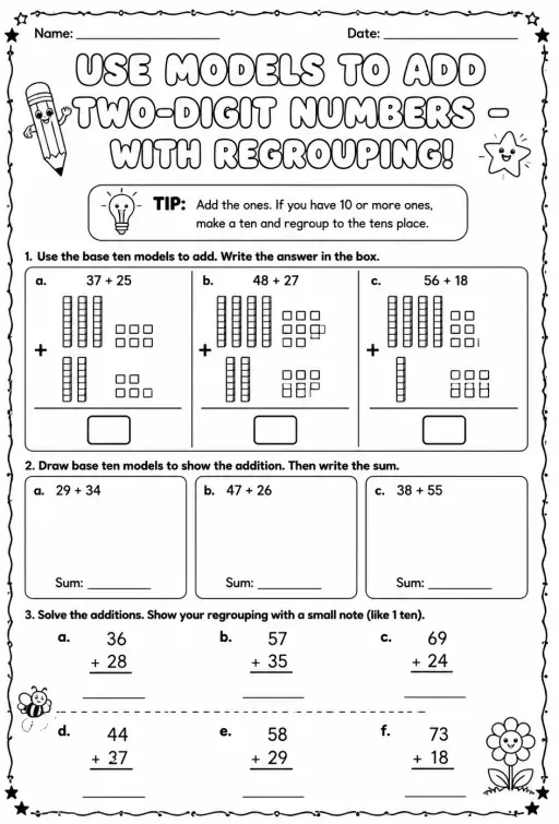 Use models to add two-digit numbers - with regrouping